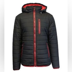 Spire By Galaxy Men's Black Puffer Bubble Jacket with Red Contrast Trim XL NWOT